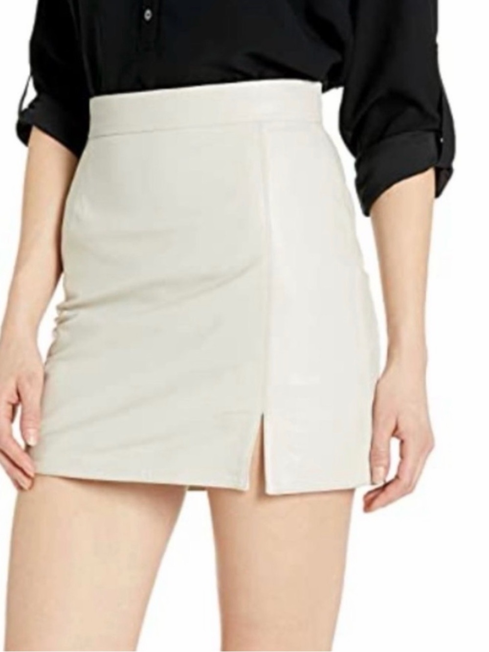 BB Dakota Lamb Leather Skirt in Cream